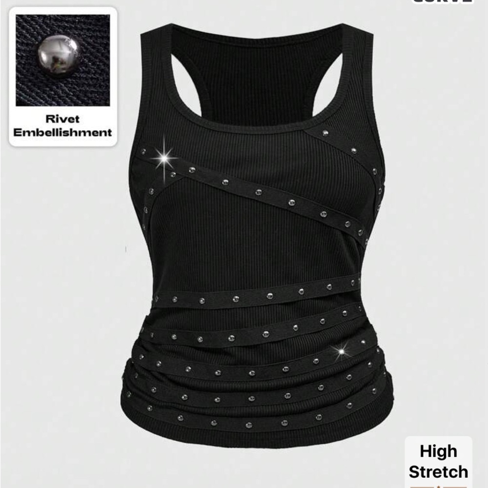 NWT Romwe Black Studded tank top stretchy 1XL